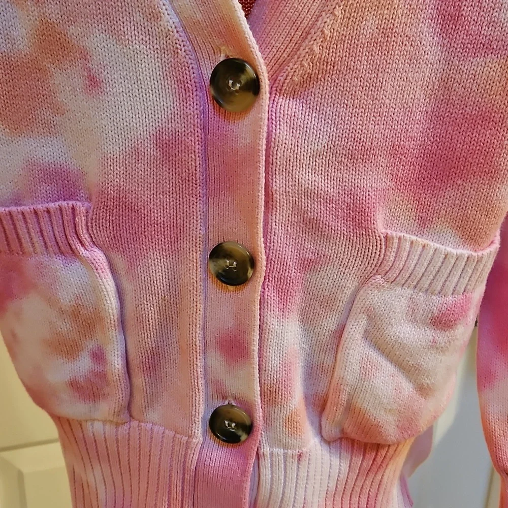JUICY COUTURE Pink and White Tie-Dye Cardigan - XS
